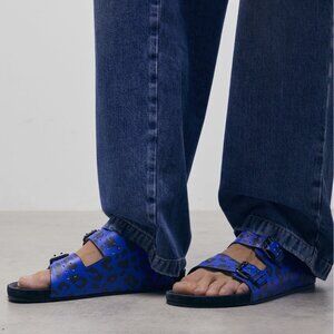 The Kooples Blue Leopard-Print Leather Adjustable Buckle Parisian Trend-Defying